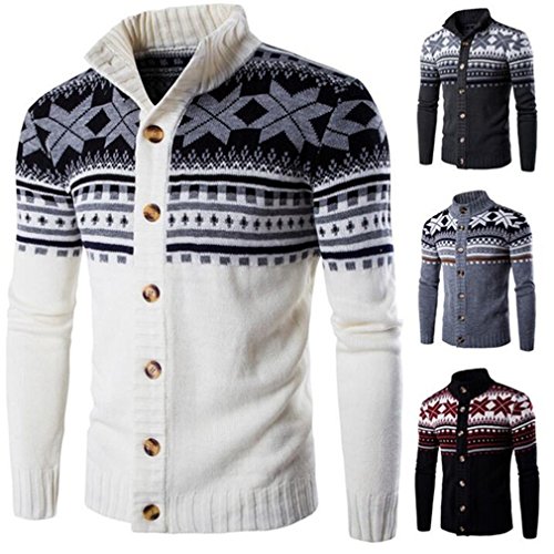 Meolin Mens Casual Slim Fit Sweater Button Knit Cardigan,white,L