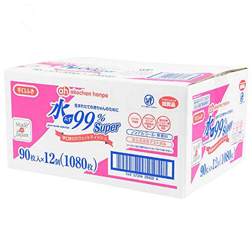 アカチャンホンポ 赤ちゃん本舗 水99% Super 手口ウェット 90枚×12個商品画像