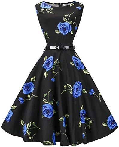 VOGVOG Fedie Women Boatneck Sleeveless Vintage Tea Cocktail Dress with Belt Size S-4XL