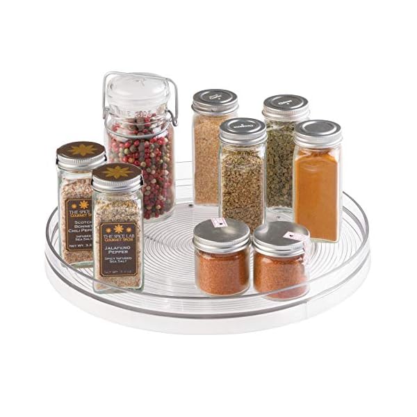 iDesign-54030-Rotatable-Spice-Rack-Large-Plastic-Kitchen-Cupboard-Storage-for-Spices-and-Condiments-Rotating-Spice-Jars-Holder-for-Kitchen-and-Pantry-Clear-28-cm iDesign Lazy Susan Turntable Organiser, Large Rotating Spice Rack for Food Storage, made of BPA-free plastic…