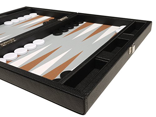 13-inch Premium Backgammon Set - Travel Size - Black Board, White and Rum Points