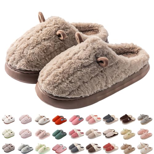 DFSDJEUW memory foam slippers Womens Slippers uk Winter Memory Foam Fluffy Slip-on House Slipper Warm Lined Non-Slip Fuzzy Home Slides Cute Indoor Outdoor Fluffy Wide Fitting womens slip on Coffee 6