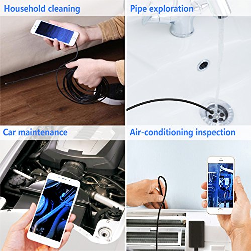 Wireless Endoscope, KZYEE 5.5mm Diameter 1080P 2.0 MP HD Semi-Rigid WiFi Borescope Inspection Camera IP67 Waterproof Snake Camera for Android & iOS iPhone Smartphone Tablet-16.5FT