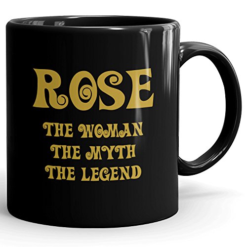 Rose cup - The Woman The Myth The Legend - Ceramic Mug for Coffee, Tea & Chocolate - 11oz Black Mug - Gold Black 1
