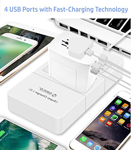 Travel Adapter, 2000W International Power Adapter, All in One Universal Power Adapter with 4 Quick Charge USB 3.0 Ports, for UK, EU, AU, US, Over 150 Countries (White)