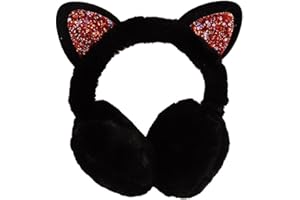 SURAKEY Women's Winter Warm Cat Ear Muffs Cute Earmuff for Girls Plush Fluffy Ear Cover Cold Weather Faux Fur Cold Protection Earwarmer (Black)