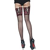 eywlwaar Women's Bandage Sheer Lace Top Thigh-High Stockings