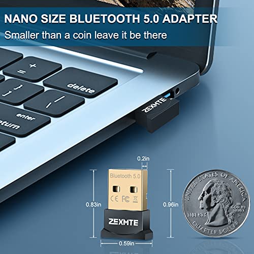 USB Bluetooth Adapter for PC, ZEXMTE 5.0 Bluetooth Dongle Receiver