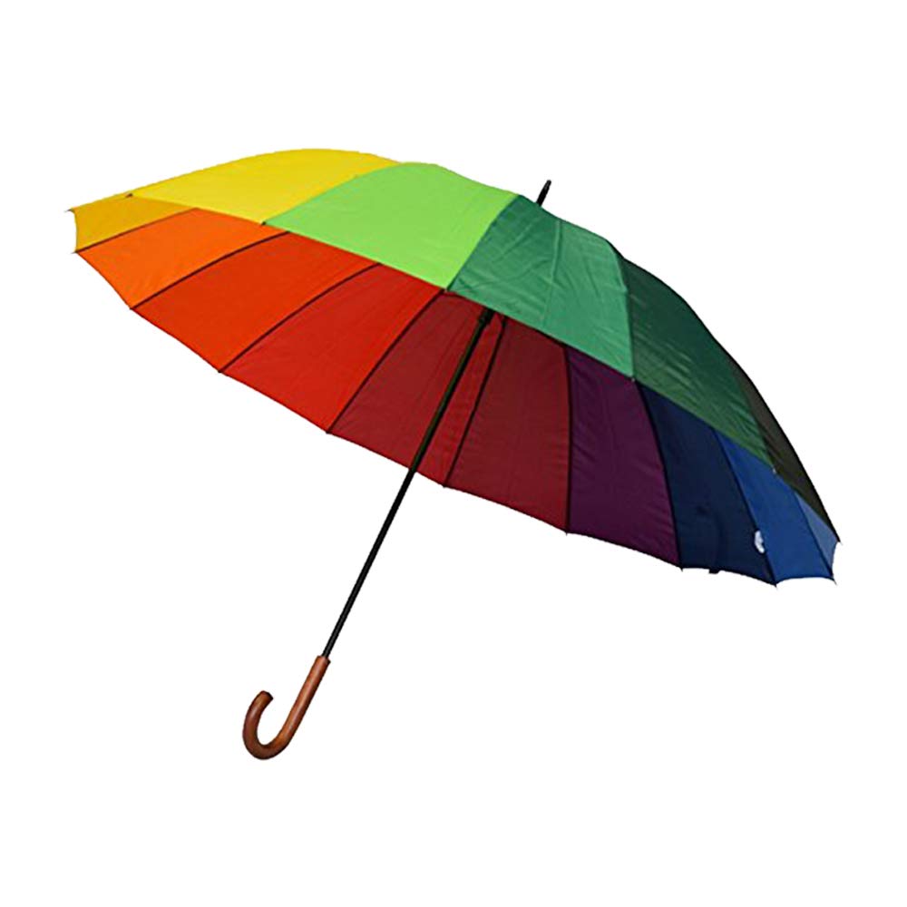 Women's XXL Long Umbrella for Two People – Rainbow – Happy Rain Umbrella Long Cane, Large Diameter 130 cm, Very Robust 16 Ribs, Multi-Coloured