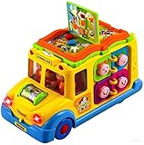 WolVol Activity Yellow School Bus Toy for Kids with Lights and Music, Rides on its own, Passengers Swing side to side, Lots of Functions & Learning the Animals (can turn off the sound while in action)