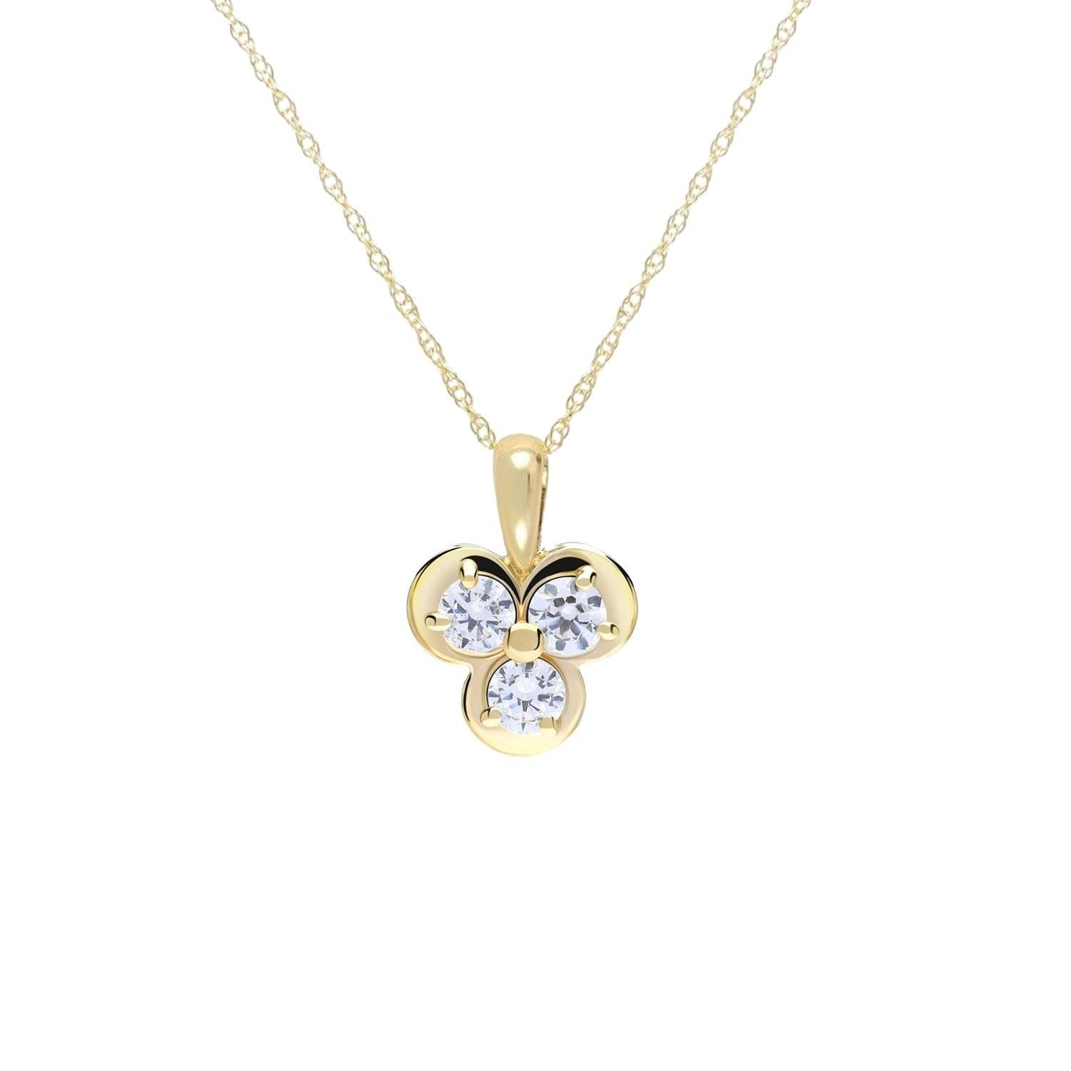Ivy Gems 9ct Yellow Gold Three Stone Cubic Zirconia April Birthstone Pendant on 46cm Chain