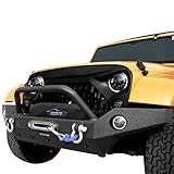 OEDRO Full Width Front Bumper Combo Compatible for 07-18 Jeep Wrangler JK with Winch Plate Mounting & 2 D-ring Star Guardian Design, Upgraded Textured Black Rock Crawler Off Road