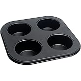 LIFTATAPA 4 Cup Muffin Pan Mold, Non-stick Cupcake Baking Pan Mini Pie Pans, Carbon Steel Cake Mould Muffin Tray Standard Baking Mold Pan for Oven Baking(Black)