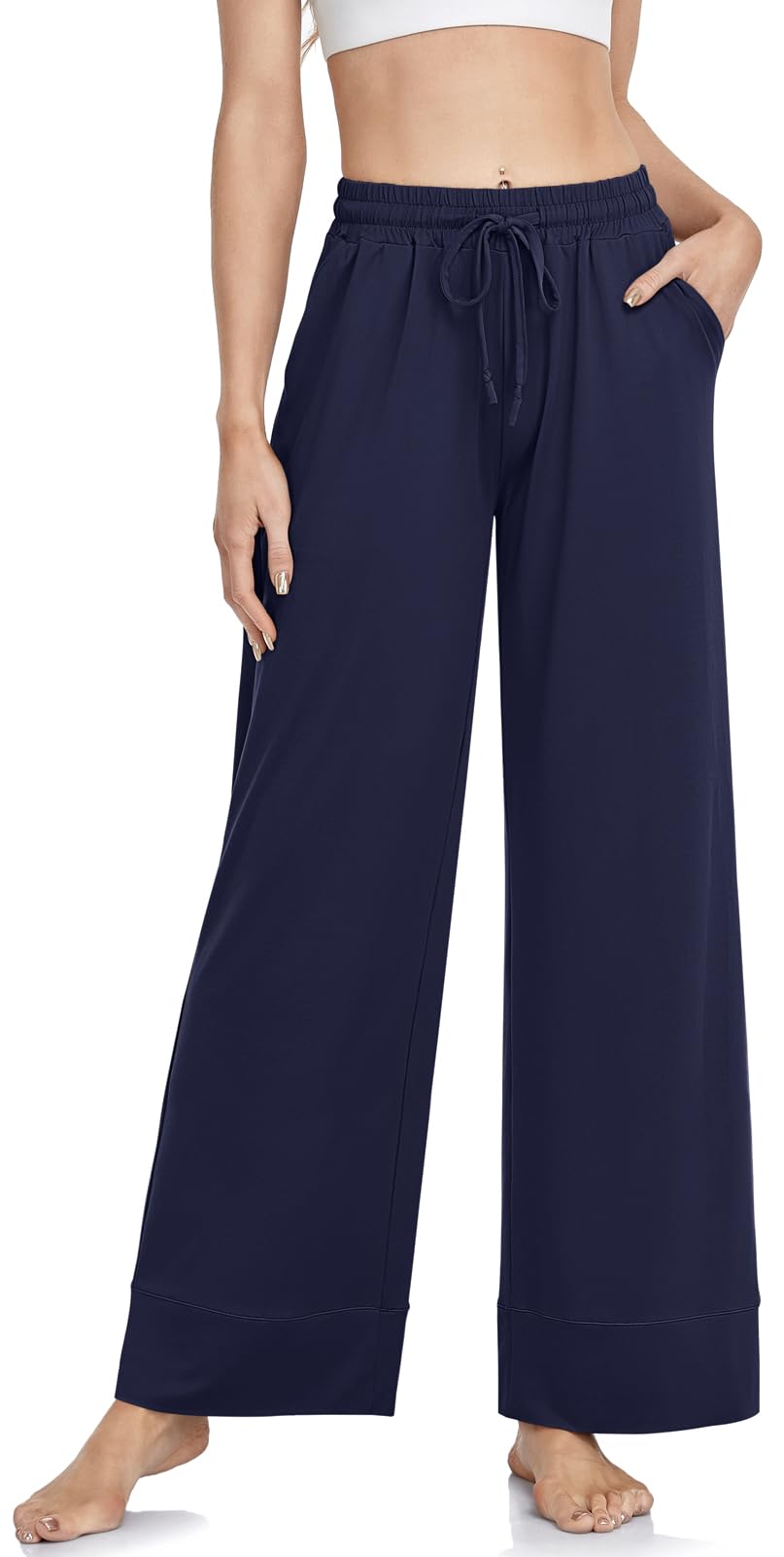 TARSE Wide Leg Yoga Pants for Women Buttery Soft Pilates Sweatpants Drawstring Palazzo Lounge Pajama Bottoms (Navy,M)