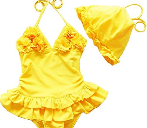 Baby Girl Swimsuits Hotspring Yellow Flower 2 Pieces Skirt Swimwear Sets (3T, Yellow)