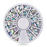 Zealer Round Pearls Rectangle Women Ladies 3D Acrylic Nail Art Gems Resin DIY Decoration Wheel (White AB)
