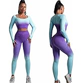 Women's Fitness Clothing Gym Outfit and Yoga Workout Set – Seamless Crop Top and High Waisted Leggings Ombre Gradient