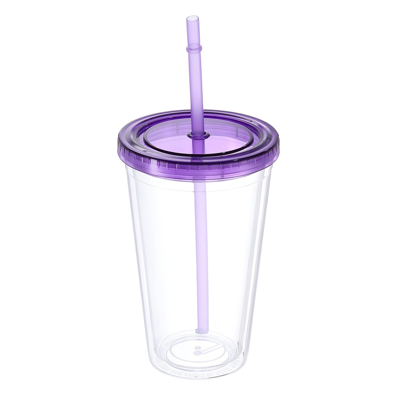Uxcell Acrylic Tumbler with Lid and Straw, 16 Oz Reusable Double Wall Cups for Ice Coffee, Clear Travel Tumblers for Birthdays Gifts, Customization (Purple)