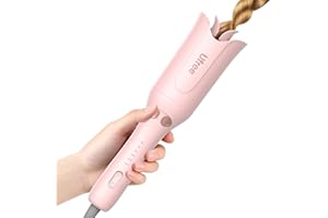 Ufree Automatic Rotating Curling Iron, 1 Inch Ceramic Curling Wand, 1-Click Hair Curler with 3 Heat & Timers, Anti-Scald Design, 1M Ionic Care, Dual Voltage for Travel Beach Waves, Pink