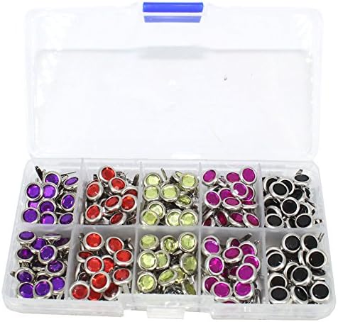Bestartstore 1Box(200pcs) 8x12mm 5colors Rhinestone Brads Paper Fastener Brads Scrapbooking Card Making DIY Paper Art Wedding Craft