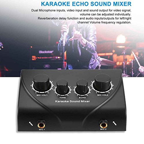 EgalBest US Plug Portable Dual Micphone Mini Digital Karaoke Sound Mixer Professional Audio System Machine black