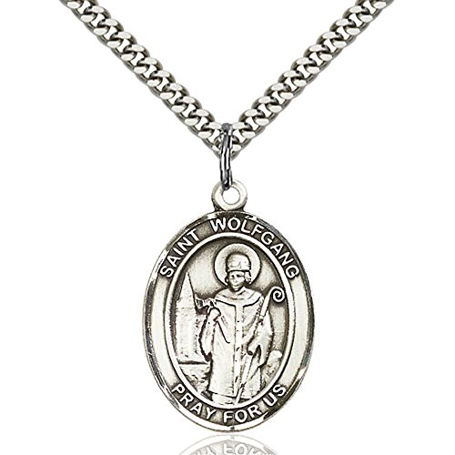 Sterling Silver St. Wolfgang Pendant 1 x 3/4 inches with Heavy Curb Chain