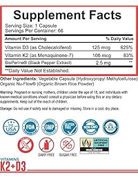 Dr. Boz Vitamin K2 (MK-7) + D3 Capsules with Bioperine® for Best Absorption | Vitamin D Supplement | Vitamin K Supplement | Vitamin K2 D3 Supplement [Bone Health | Heart Health]- 66 Count