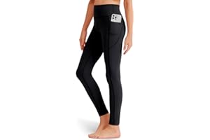 SKIDREAM Girls' Black Athletic Leggings with Pockets, White Ankle Length Yoga Pants for Kids