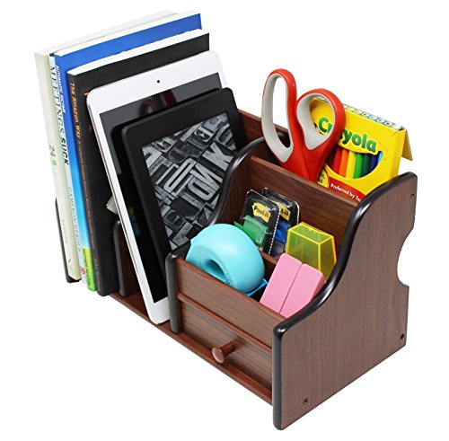 Executive Office Solutions Wooden Desk Organizer - 1 Drawer, 2 Mail/File/Paper Holders, 4 Compartments for Office Supplies and Desk Accessories Cherry/Black (EOS-WO5) - Thumbnail 2