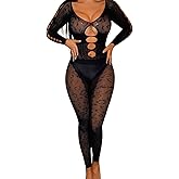 EHSUYAB Women Sexy Full Leopard Fishnet Bodysuit, Poster Lace Jumpsuit Body Stockings, Club Rave Party Exotic Dancer Outfits