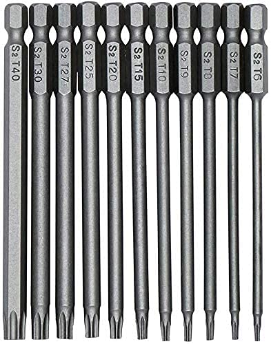 KAHEIGN 11Pcs Torx Screwdriver Bits, T6-T40 S2 Steel Magnetic Star Torx Security Head Screwdriver Bits for Electric Manual Screwdrivers (75mm)