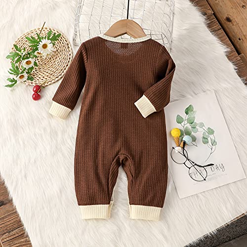 boy onesies 3-6 months long sleeve winter clothes fall rompers with snaps brown one piece outfits jumpsuits bodysuits plain