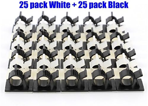 Adjustable Super Sticky Adhesive Cable Management Clips, Mixed Color – Black and White, Durable Wire Clamps Cable Ties Holder for Car, Home and Office ( Black-25pcs, White-25pcs )