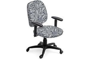 Hobbspring Vintage Vine Office Chair Cover Set 2pcs Stretchable Polyester Computer Chairs Covers Grey Vine and Leaves Washable Slipcover for Universal Desk Rotating Chair Protection