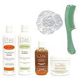 Etae Carmelux Shampoo, Conditioner, E'tae Carmel Treatment, Buttershine Natural Products Combo (4 items) w/ FREE Shower Cap and Comb