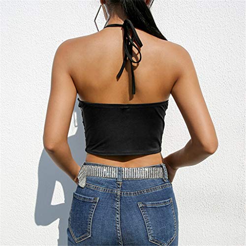 DZT1968 Women's Sequin Halter Sexy Vest Casual Tank Top Off Shoulder Shirt Top Fashion Black