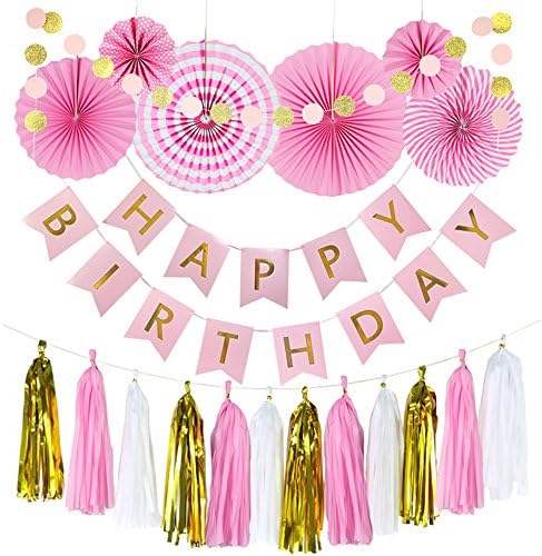 Monkey Home 20pcs of Tissue Paper Fans,Pink Happy Birthday Banner Party Decorations Circle Dots,Paper Garland Tissue Paper Tassel for First Birthday Baby Shower Supplies (Light Pink Theme)