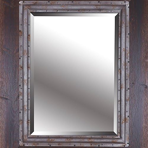HobbitHoleCo "Brown Industrial I" Rectangular Metal Beveled Mirror with Hand Stained Frame, 31.75-Inch by 39.75-Inch (Inner Mirror 20-Inch 28-Inch)