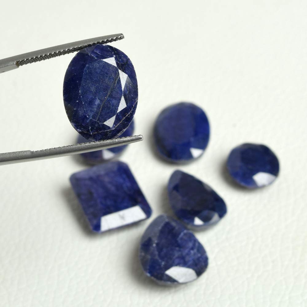 GEMHUB Natural Blue Sapphire Loose Gemstone for Jewellery Making 100.00 Carats Gemstone Necklace for Women-7Pcs Lot