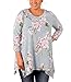 XUERRY Women Plus Size 3/4 Sleeve Tunic Tops Loose Floral Print Shirt(Dusty Blue,XXL)