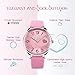 IJAHWRS Girls Analog Watch, Fashion Lady Quartz Wrist Watch Leather Strap Big Face Fun Cute Watches with Lovely Heart Shape Water Resistant - Pink
