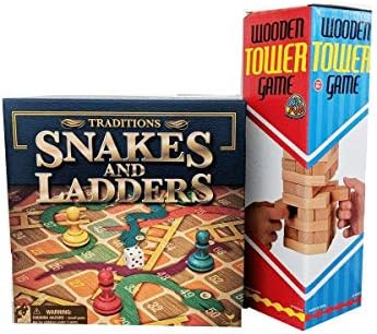 Merakkii Snakes and LADDERS Board Game - Wooden Tower Game - Ludo and Snakes and Ladders Game - Serpientes y Escaleras - Jenga Classic Game - Wooden Blocks
