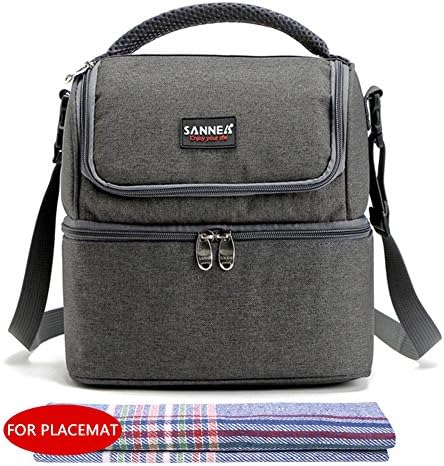 7L Lunch Bags Insulated Lunch Box Large Cooler Tote Bag Double Deck Picnic Bag Reusable Lunch Organizer Lunch Holder with Strap for Men Women Kids (Gray)