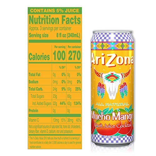 AriZona Mucho Mango Juice Cocktail Big Can, 23 Fl Oz (Pack of 24