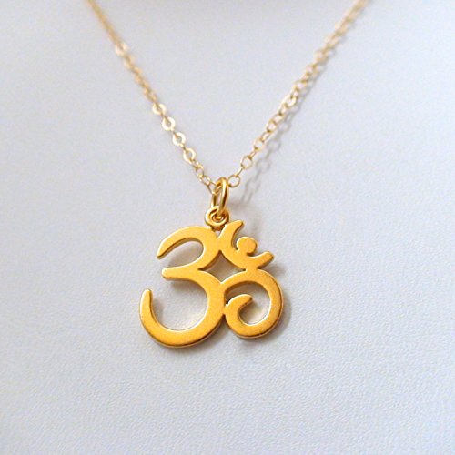 24k Gold Plated Sterling Silver Om Ohm Charm Pendant Necklace, 18 Inch