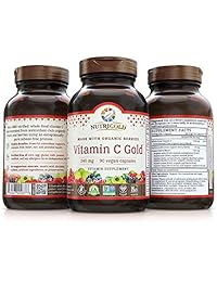 NutriGold Organic Whole-Food - Vitamina C, 240 mg, 90 cápsulas orgánicas veganas.