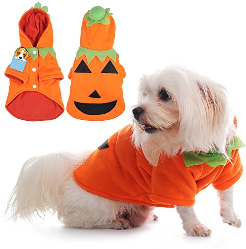 Yunt Pet Dog Puppy Cat Kitten Halloween Warm Fleece Pumpkin Dress Up Hooded Jacket Pet Cosplay Costume Clothes