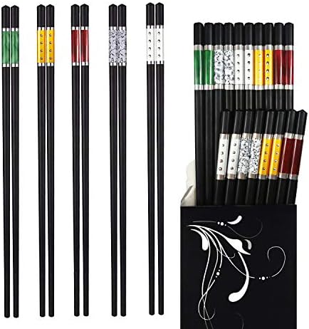 Chopsticks - 10 Pairs Reusable Fiberglass Alloy Chopstick Set, Dishwasher Safe (Multicolor)
