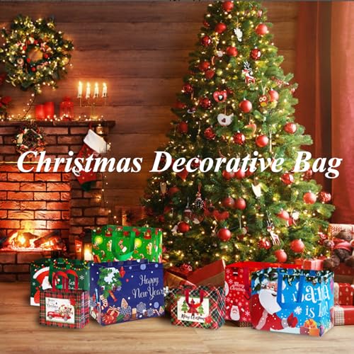 Actor Christmas Gift Bags,Christmas Goody Bags,Christmas Candy bag, Multifunctional Non-Woven Christmas Bags for Gifts Wrapping Shopping, Xmas Party Supplies(12Pack-Multicolour)