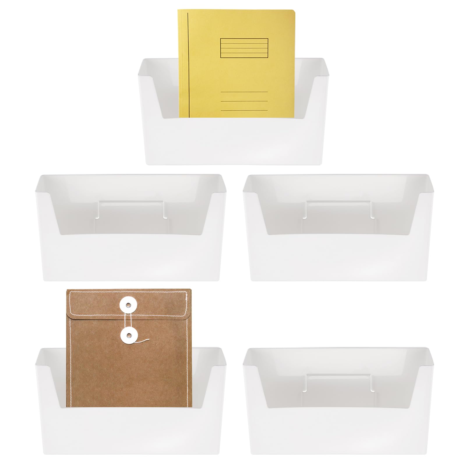 Photo 1 of uxcell No Drilling File Holder, 5 Pcs Wall Mount File Organizer Magazines Organizer Door Mount Wall Hanging Pocket with Adhesive Pad, White